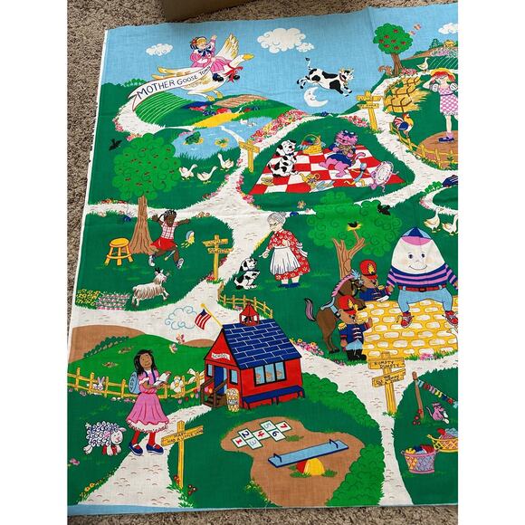 Vintage Princess Fabrics Mother Goose Fabric Panel Nursery Uncut *RARE* 44"X36" - Picture 3 of 4